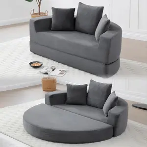 67'' Convertible Sleeper Sofa Bed Compressed Corduroy Floor Lounge Boneless Couch Circular Loveseat Sleeper Sofa Couch with 3 Cushions, No Assembly for Apartment, Bedroom, Living Room