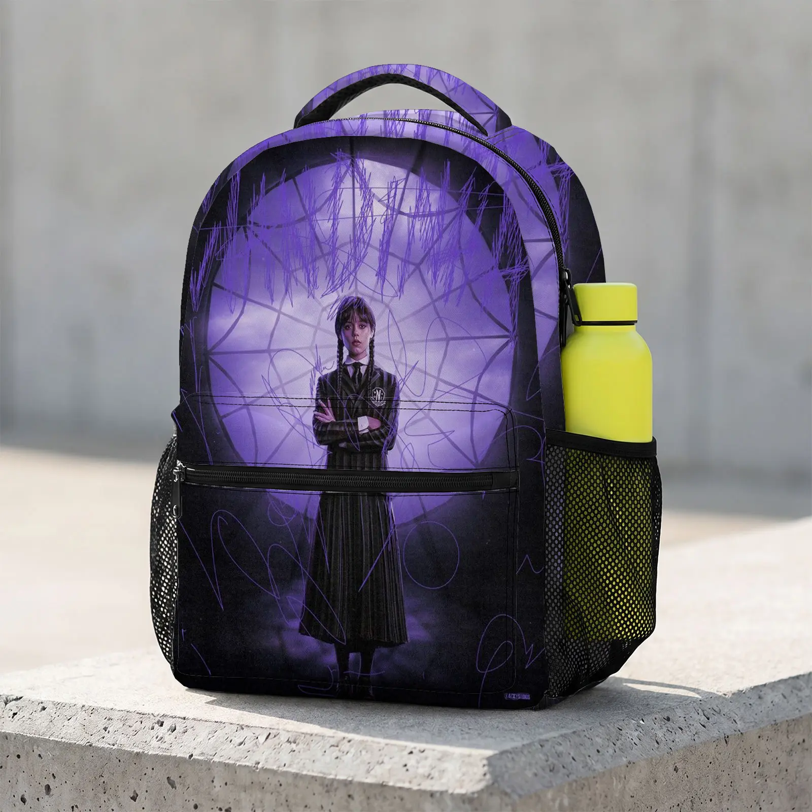 Unisex Wednesday Cartoon Animal Backpack with Laptop Sleeve, Smooth Glide Zippers, Zipper Closure, Comfort Padded Print, Anti-Slip Lightweight Design, Adds Fun Vibe for Student Travel Use, One Size
