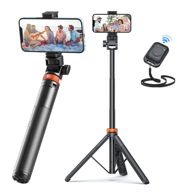 61-Inch Professional Selfie Stick Tripod with Remote Control Enhanced Stabilized Stand Compatible for iPhone Android Portable Travel Design