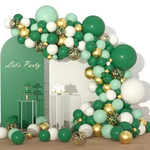 Emerald Green & Gold Balloon Garland Kit with Forest Green, White & Metallic Chrome for Parties