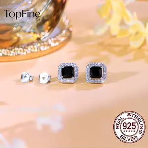 1pair of Simple Fashion Square 925 Sterling Silver Cubic Zirconia Black Stud Earrings for Women Daily Wear Birthday Gift Trend Versatile