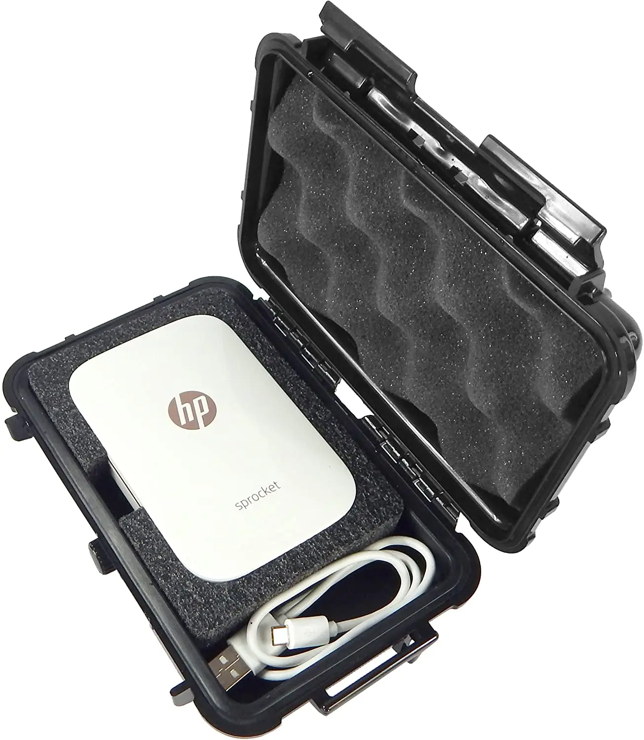 CASEMATIX Waterproof Carry Case for HP Sprocket Photo Printer - Crushproof Protection with Airtight Seal Silicone Base & Foam Compartments - Portable Shockproof Cover