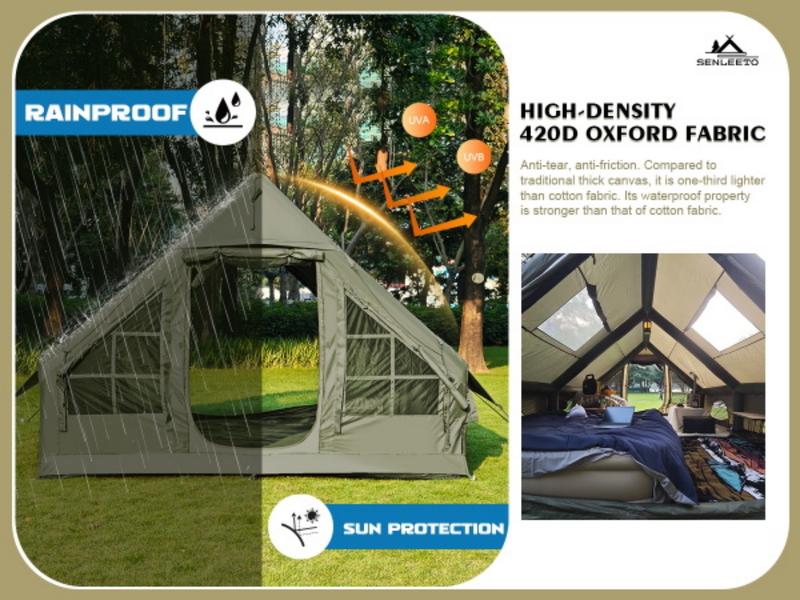 SENLEETO Luxury 129 sq ft Inflatable Camping Tent for 8-10 People Waterproof Blow-Up House with Rainfly Insulated Tents