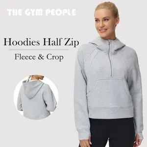THE GYM PEOPLE Womens' Hoodies Half Zip Fleece Crop Pullover Sweatshirts with Pockets Thumb Hole  Casual Long Sleeve Tops y2k Kangaroo Activewear