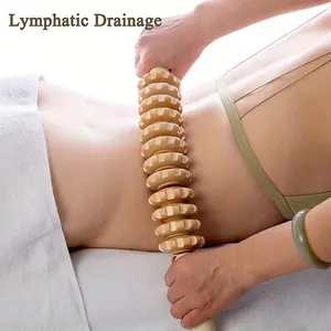 1PCS Manual Back Massage Gripper Wooden Massage Roller Handheld Trigger Point Stick Muscle Release Roller with 12 Rollers