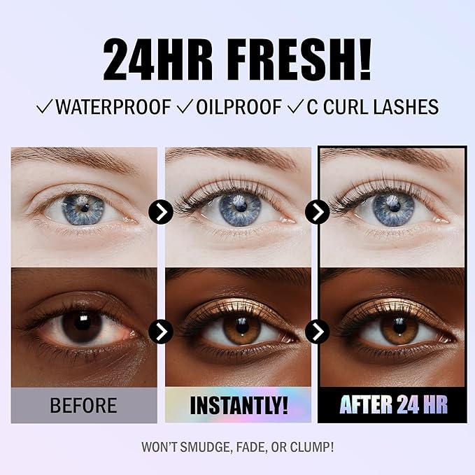 MILKTOUCH All Day Long & Curl Mascara - Lasting Lash Curling for Straight Lashes | Curl-Enhancing Smudge Proof Mascara for Volume and Length | 0.35 Oz BLACK