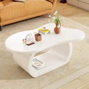 Modern Cloud Coffee Table with 1.5" Thick Tabletop, Cream Style Irregular End Table with Curved Legs, Unique Design Accent Table with Round Edge for Living Room, Apartment, White，39.3"*23.6"