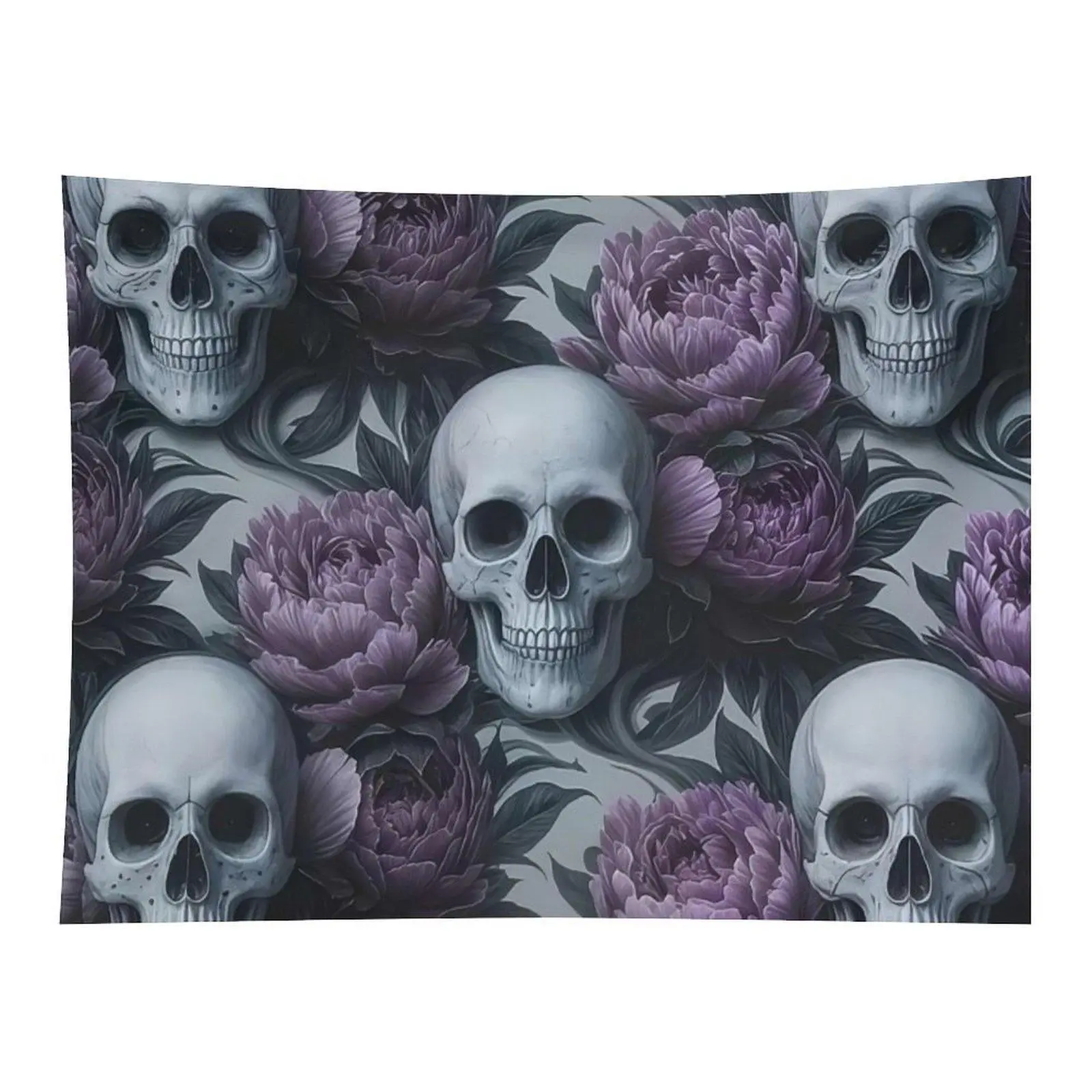 Gothic Skull And Purple Peony Flower Pattern Wall Tapestry Dark Vintage Art Aesthetic Wall Hanging For Bedroom Decor