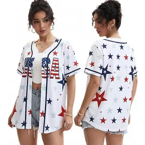 Women’s USA 250th Anniversary Baseball Jersey Patriotic American Flag Button Down V Neck Shirt Full Print Independence Day Baseball Tee Short Sleeve Soft Fan Jersey Tops S-5XL USA Celebration Apparel Gift for Women Sports Lovers