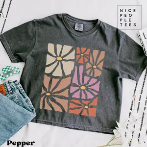 Boho Floral Graphic Tee Comfort Colors Boxy Crop Top