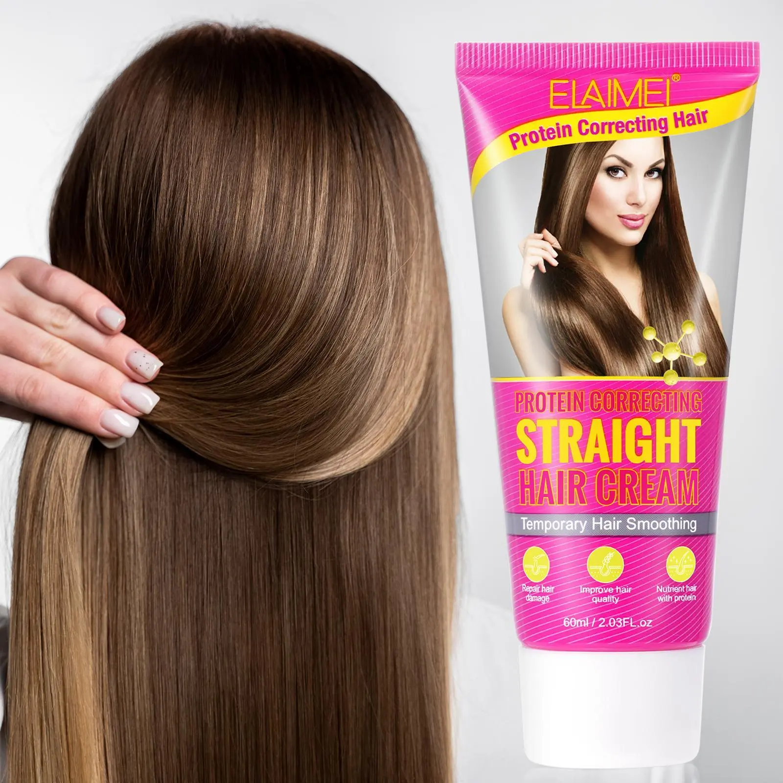 Elaimei Protein Straightening Cream Hair Care & Styling Products Repair Damaged Hair Smooth Shiny 60ML