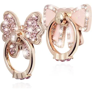 Finger Ring Stand Grip,2 Pack Luxury Glitter  Universal Metal Kickstand for  16/15/14/13 Pro Max, Galaxy S24/S23/S22 Ultra, Finger Ring Grip Holder for  Smartphone, /Bowknot