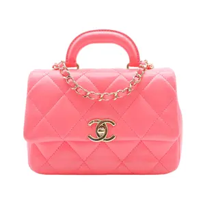 Pre-owned CHANEL Leather Crossbody Bags Mini Top Handle Bag Lambskin In Pink