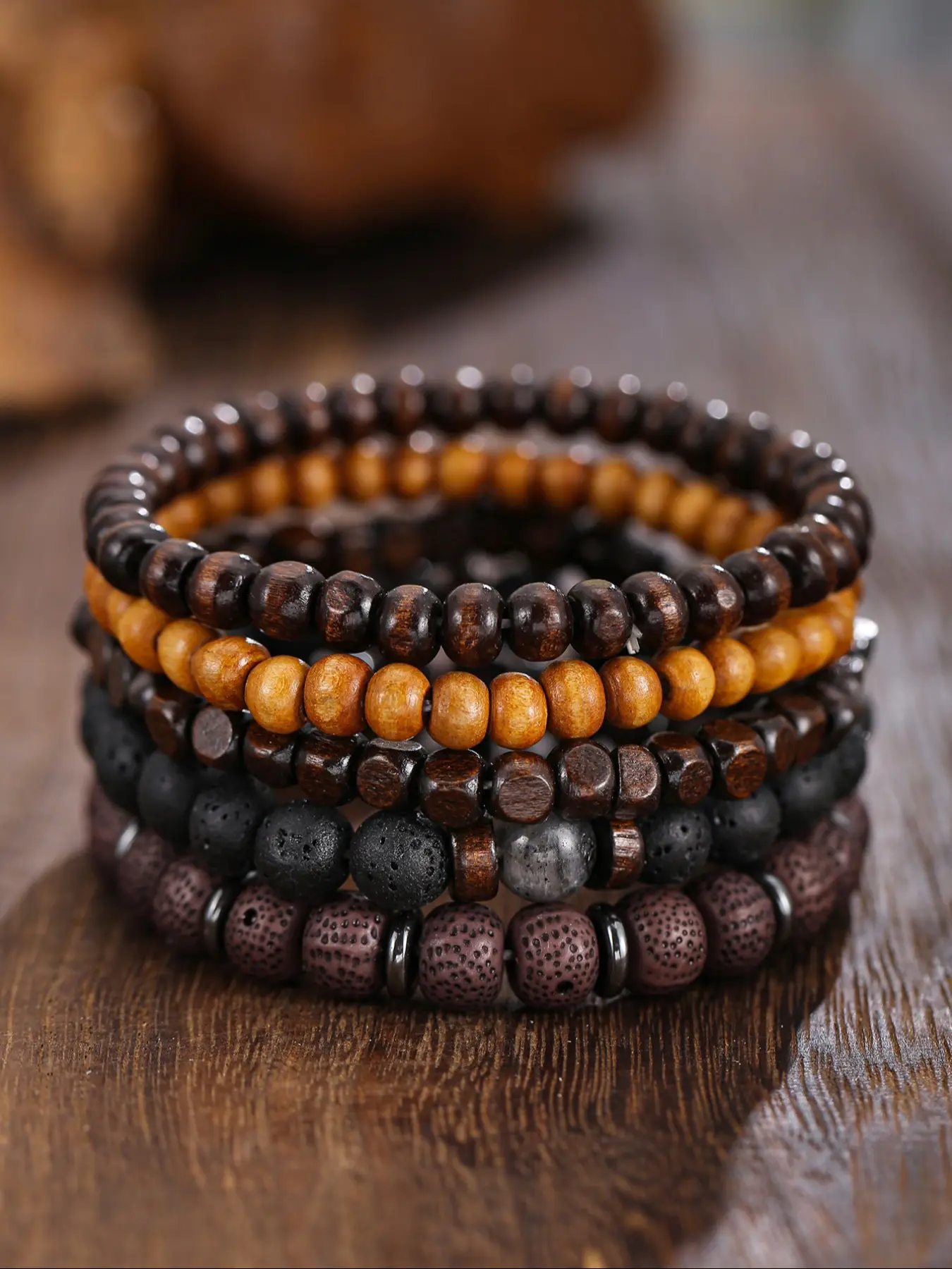 Men's Fashion Business Casual Jewelry Set, Cool Beaded Bracelets, Stackable Bracelets, Perfect Gift for Daily Wear, Back-To-School, Thanksgiving, Christmas