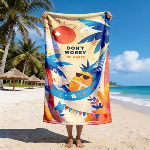 Don't Worry Be Happy Pineapple Beach Towel, Quick-Dry Super Soft Polyester, Multi-Use Yoga Travel Swim Camping, Large Size, Best Gift