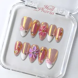 NailPhoria GLOW BLOOM - Handmade Press-On Nails | Reusable, Salon-Quality, Long-Lasting, Glossy Design