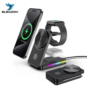 ELECDOV CE06 This 3-in-1 magnetic wireless charging station features 15W fast charging, a 360° rotating base, a built-in night light, and current protection. It's compatible with iPhone 12-15, Apple Watch, and AirPods.