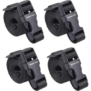 Buckle Straps with Clips, Adjustable Nylon Straps with Buckle, Black 4 Pack (4‘x0.75“)