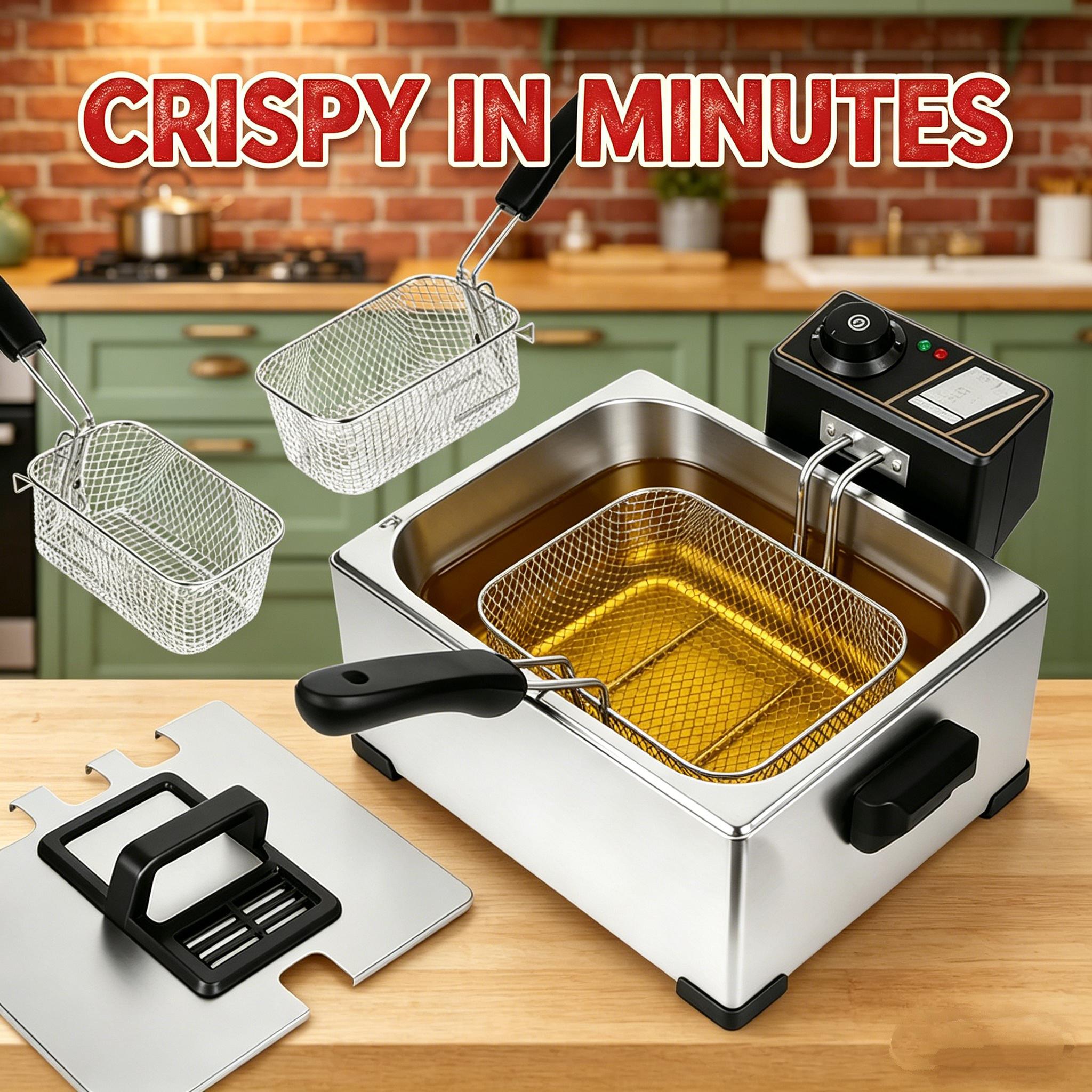 3PCS Family & Commercial Stainless Steel Deep Fryer, 5L Large Capacity, 1400W with View Window, Triple Baskets Countertop Frying Machine for Home Kitchen Restaurant Fried Chicken Fries Donuts Snacks 3PCS Family & Commercial Stainless Steel Deep Fryer, 5L Large Capacity, 1400W with View Window, Triple Baskets Countertop Frying Machine for Home Kitchen Restaurant Fried Chicken Fries Donuts Snacks