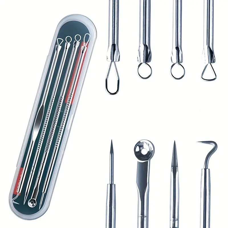 4pcs/set Acne Blackhead Needle Black Spot Pimple Blemish Remover Skin Care Women Beauty Acne Care Pore Cleanser Needle Hook Acne Needle Tool