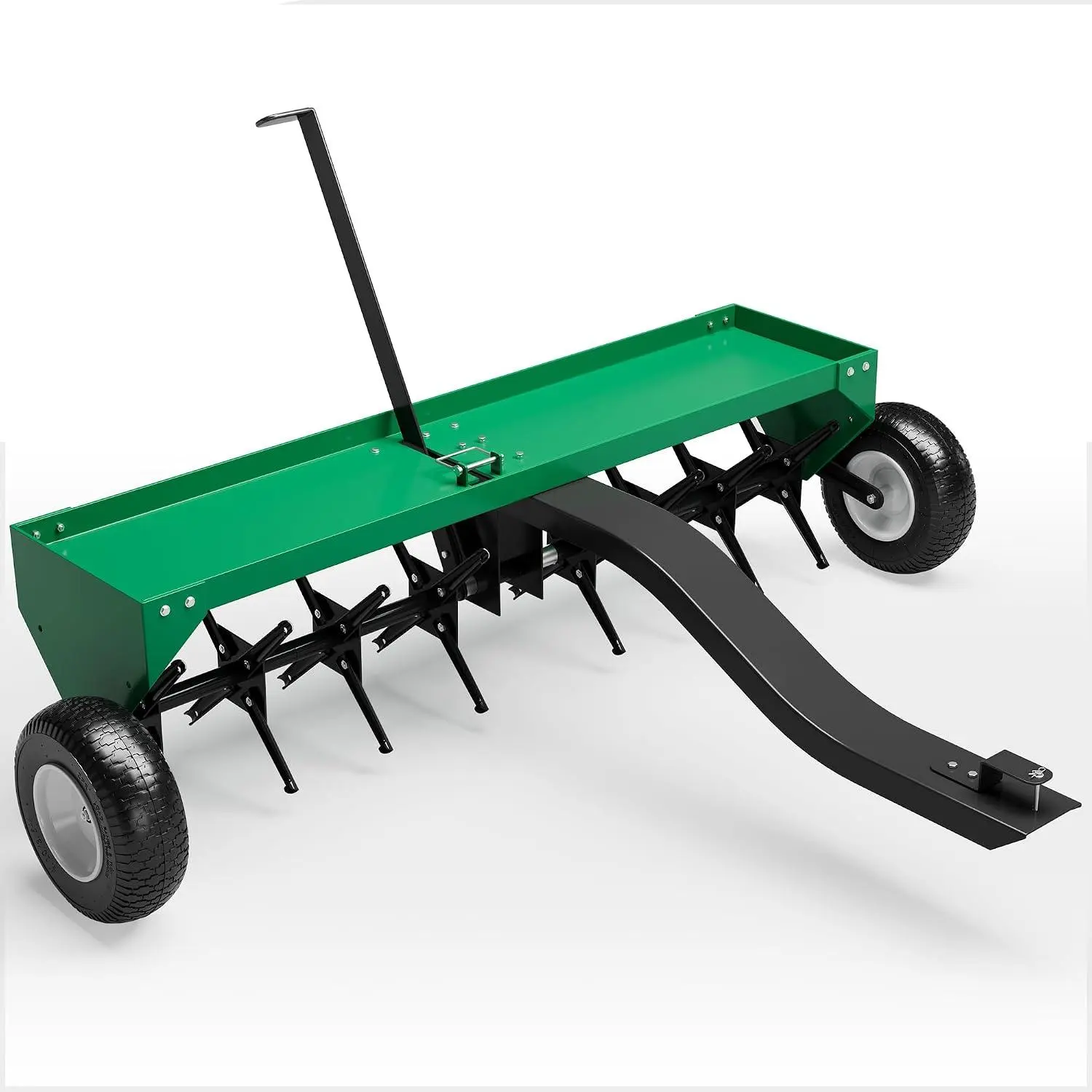Garvee 48-in Heavy Duty Tow-Behind Aerator Tool with Universal Hitch, 24 Steel Tines, 150lbs Max Load Tray & Inflatable Wheels for Lawn Tractor, ATV Lawn Care