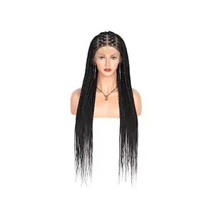 Fecihor Criss Cross Knotless Box Braided Wigs with Baby Hair 36" Full Double Lace Cornrow Lace Front Black Braids Hair Wigs for Women