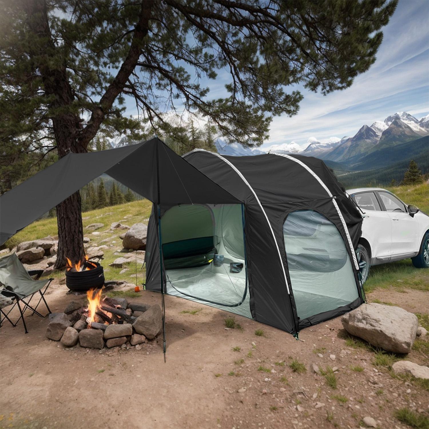 Universal SUV Car Rear Tent Waterproof Sunshade Windproof Foldable Portable Large Space Tailgate Awning Camping Travel Outdoor Gear for 3-4 People