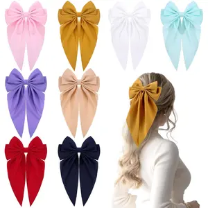 8Pcs Large Tulle Layered Hair Bows for Women Girls, French Style Long Black Ribbon Barrette Hair Clip Accessories arrietty