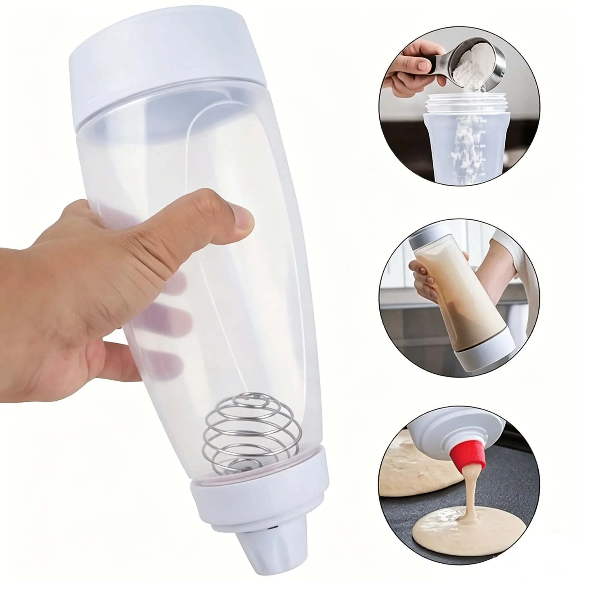 Pancake Batter Dispenser with Blender Ball & Wire Whisk, Squeeze Mixer Bottle for Pancakes, Crepes, Waffles, Cupcakes