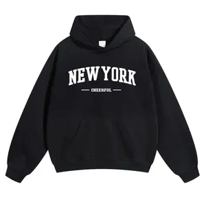 Men and Women Black New York Happy Hoodie New York Streetwear New York Print, Holiday , Birthday , Fashionable and Comfortable, Unisex festive sweater style gift