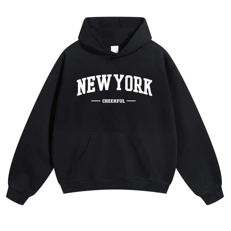 Men and Women Black New York Happy Hoodie New York Streetwear New York Print, Holiday , Birthday , Fashionable and Comfortable, Unisex festive sweater style gift