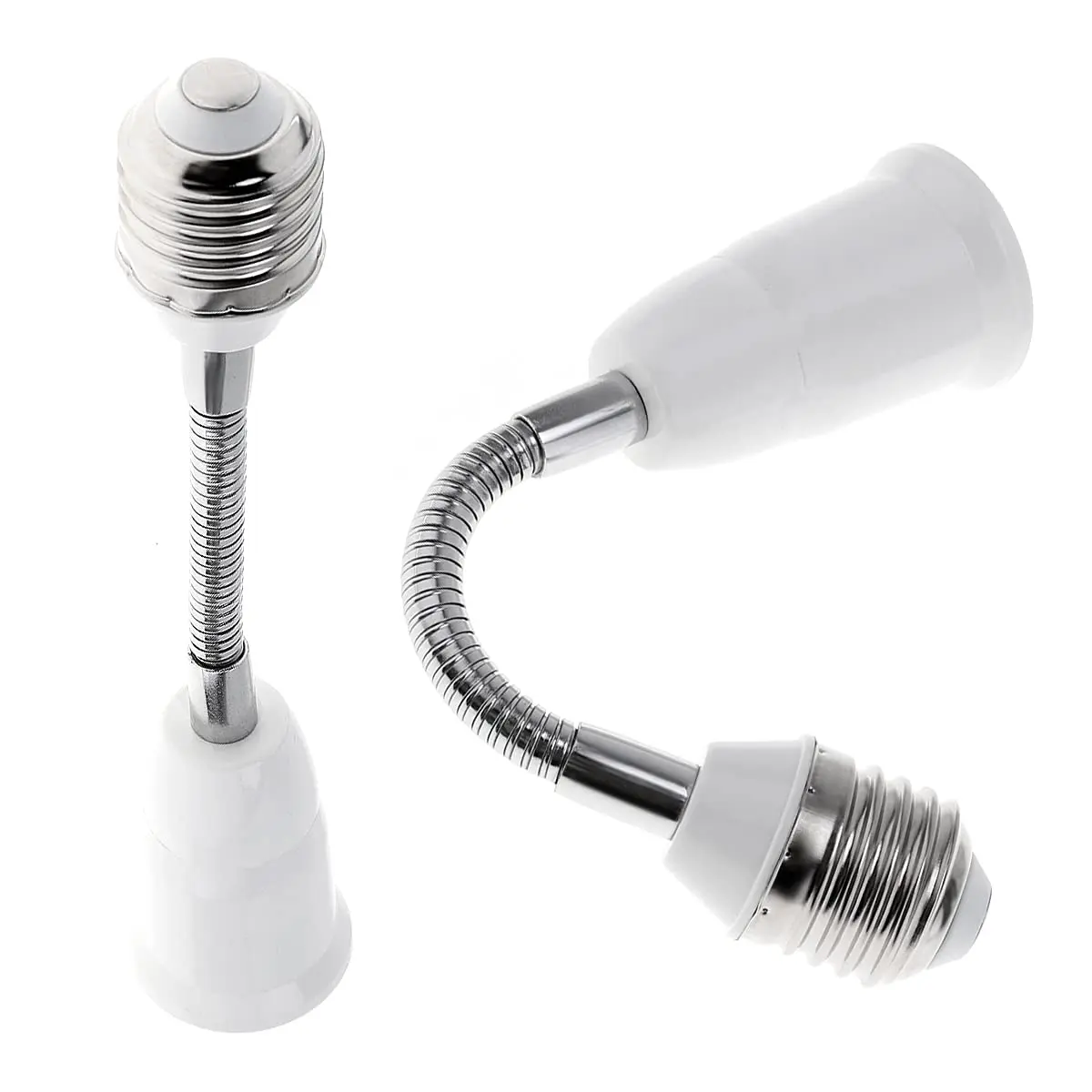 E26/E27 Light Socket Extender Adapter, Adjustable E26/E27 to E26/E27 Flexible Gooseneck LED Lamp Bulb Extension, 180mm/7.1inch Socket Converter (Pack of 2)