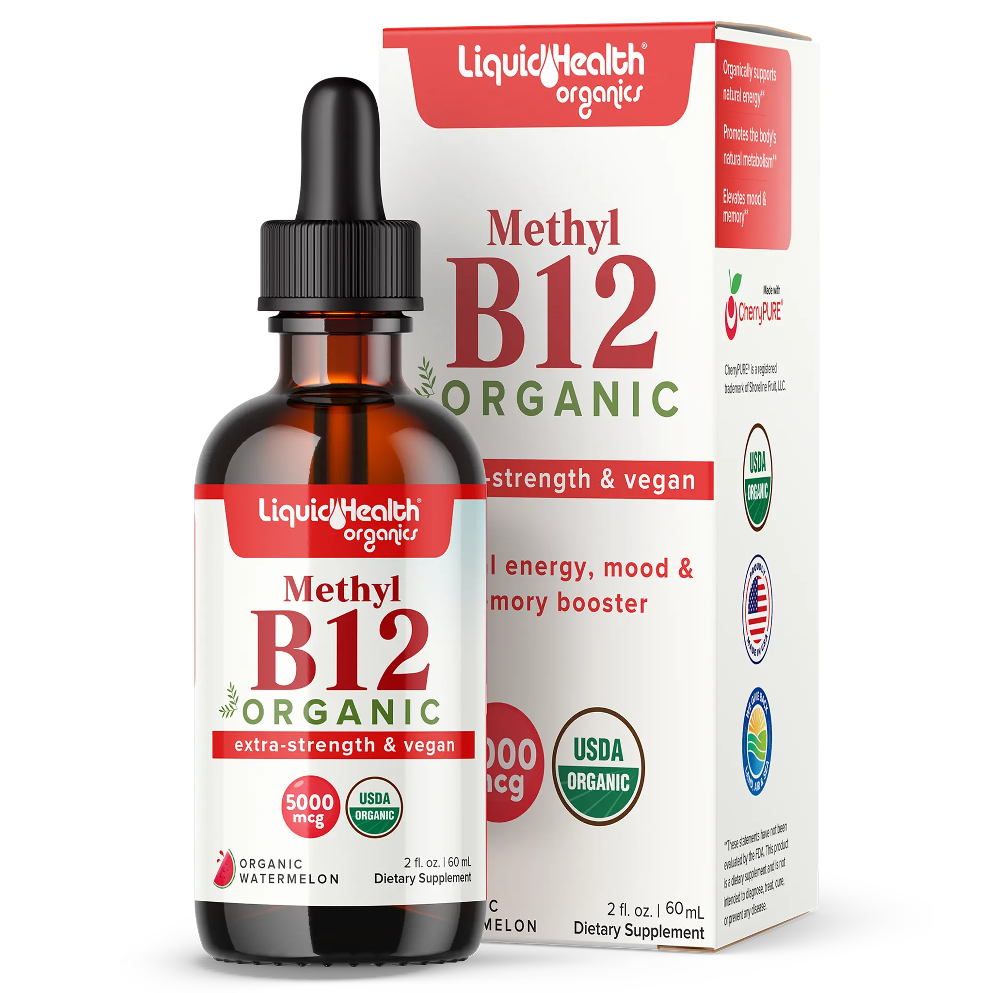 Organic Bariatric Liquid Vitamin B12 - Extra Strength & Vegan 5,000 mcg