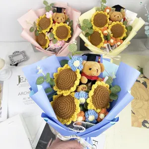 Graduation Bear & Sunflower Bouquet, 1 Count Handcrafted Knitted Plush Flower Bouquet, Perfect Gift for Friends & Classmates, Ideal Birthday & Graduation Present, Decor