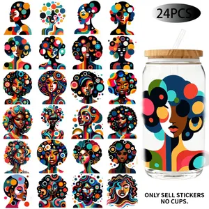 UV DTF Transfer Stickers - 24 Pieces/Set Themed UV DTF 16Oz DIY Transfer Stickers Graphic Decal Suitable For  16OZ Water Bottles, Glass Bottles, Laptops, Home Decor DIY, High-Viscosity Transfer Paper Vinyl Stickers Decal Sticker Art Stickers