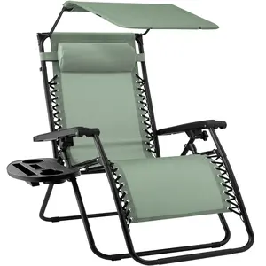 Best Choice Products Folding Zero Gravity Recliner Patio Lounge Chair w/ Canopy Shade, Headrest, Tray