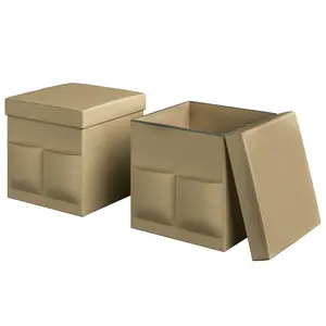 Lavish Home Set of 2 Ottomans w/Storage Pockets 15" Folding