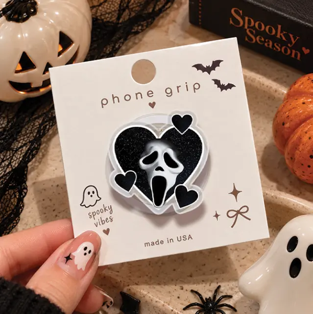 Black Heart Horror Mask Phone Grip, Spooky Scream Face Acrylic Magnetic Phone Holder, Gothic Halloween Phone Stand, Horror Lover Gift