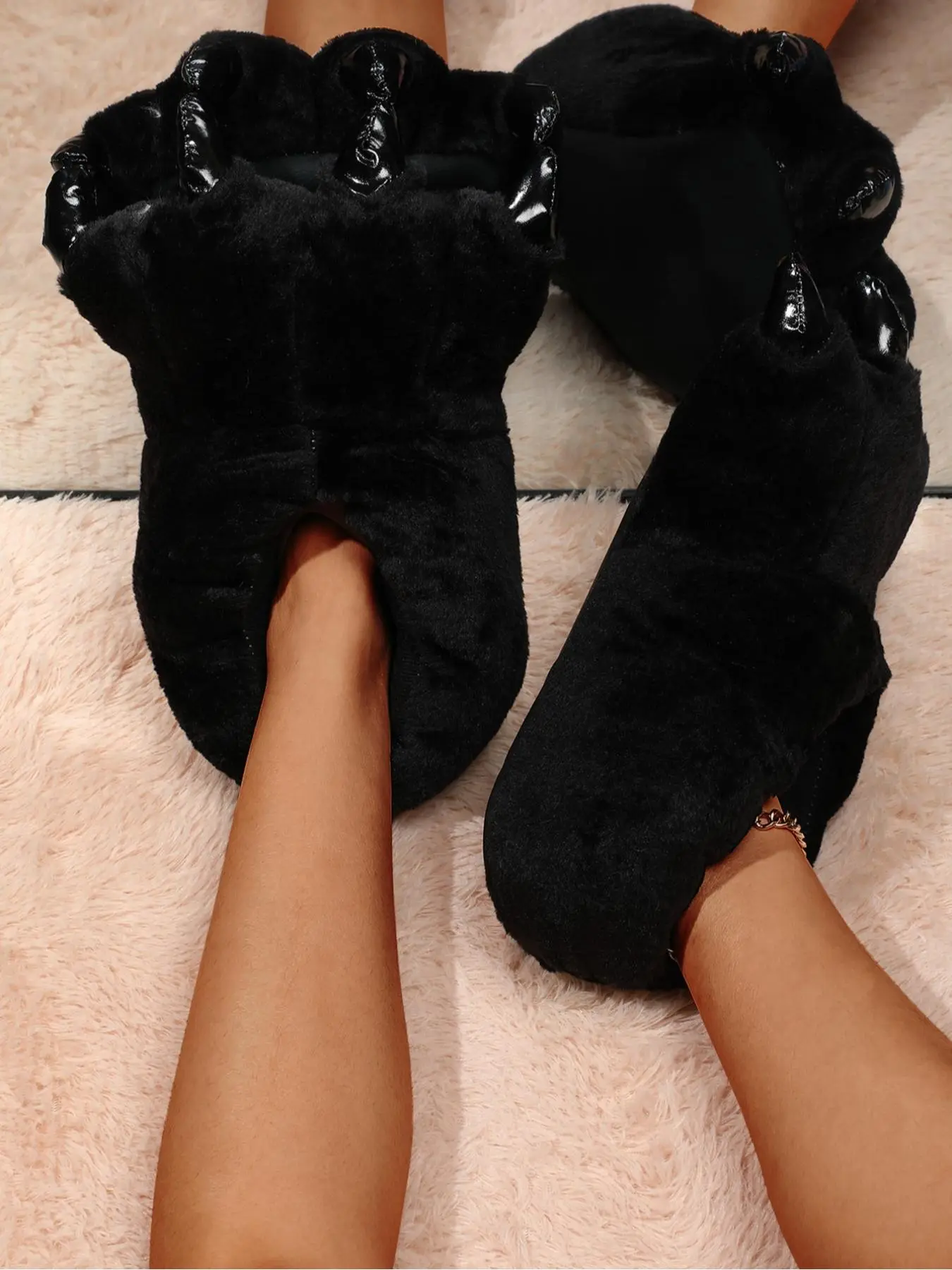 Women's Cute Dinosaur Paw Design Non-slip Plush Slippers, Fluffy House Slippers, Casual Soft Comfortable Home Slippers, Fashionable Soft Slippers, Warm Slippers for Indoor & Outdoor Use for Fall & Winter Footwear