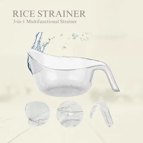 Aesthetic Transparent Rice Strainer Basket with Handle – Sturdy BPA-Free Plastic Kitchenware for Draining, Food Prep, Pasta, Vegetable, Cheese & Coffee Dispenser Set