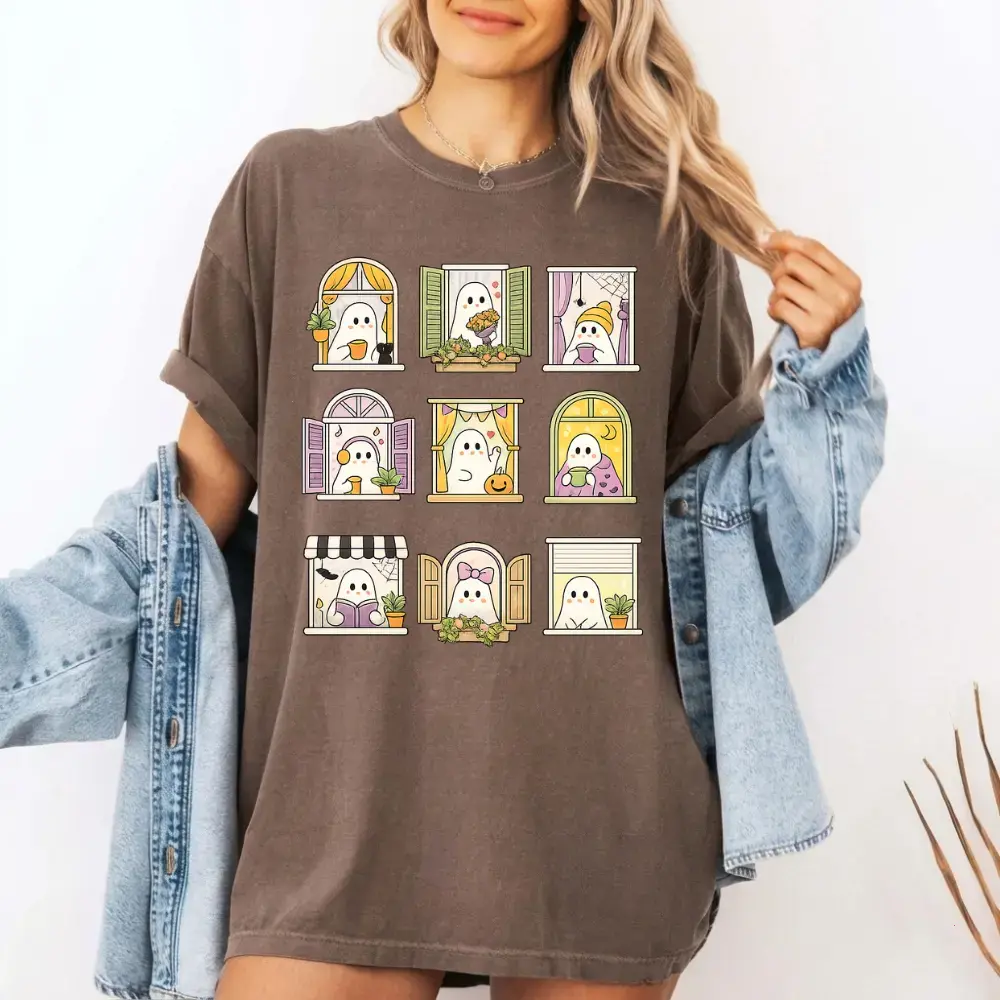 Spooky Halloween Ghost Comfort Colors Shirt Too Cozy To Haunt Tee Bookish Librarian Reader TShirt Kawaii Cottagecore Fall Season T-Shirt