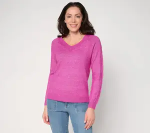 Attitudes by Renee V-Neck Cable Knit Sweater