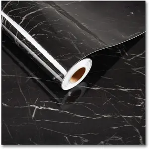 Glossy Black Marble Contact Paper Peel and Stick Black Marble Wallpaper Removable Self Waterproof Faux Marble Vinyl Wall Paper for Countertops Desk Locker 12"x354"