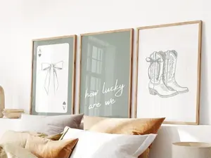 Sage Cowgirl Set of 3 Prints, Coastal Cowgirl Print, Girly Western Wall Art, Coquette Poster for Aesthetic Dorm Decor 1