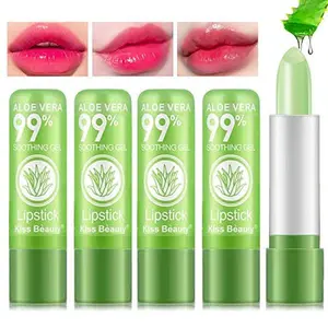 5 Pack Aloe Vera Color Changing Lipstick, Long Lasting Moisturizing Temperature Color Changing Aloe Vera Lip Gloss Lip Balm, Green Lipstick that Turns Pink Magic lipstick Makeup (Aloe Vera)