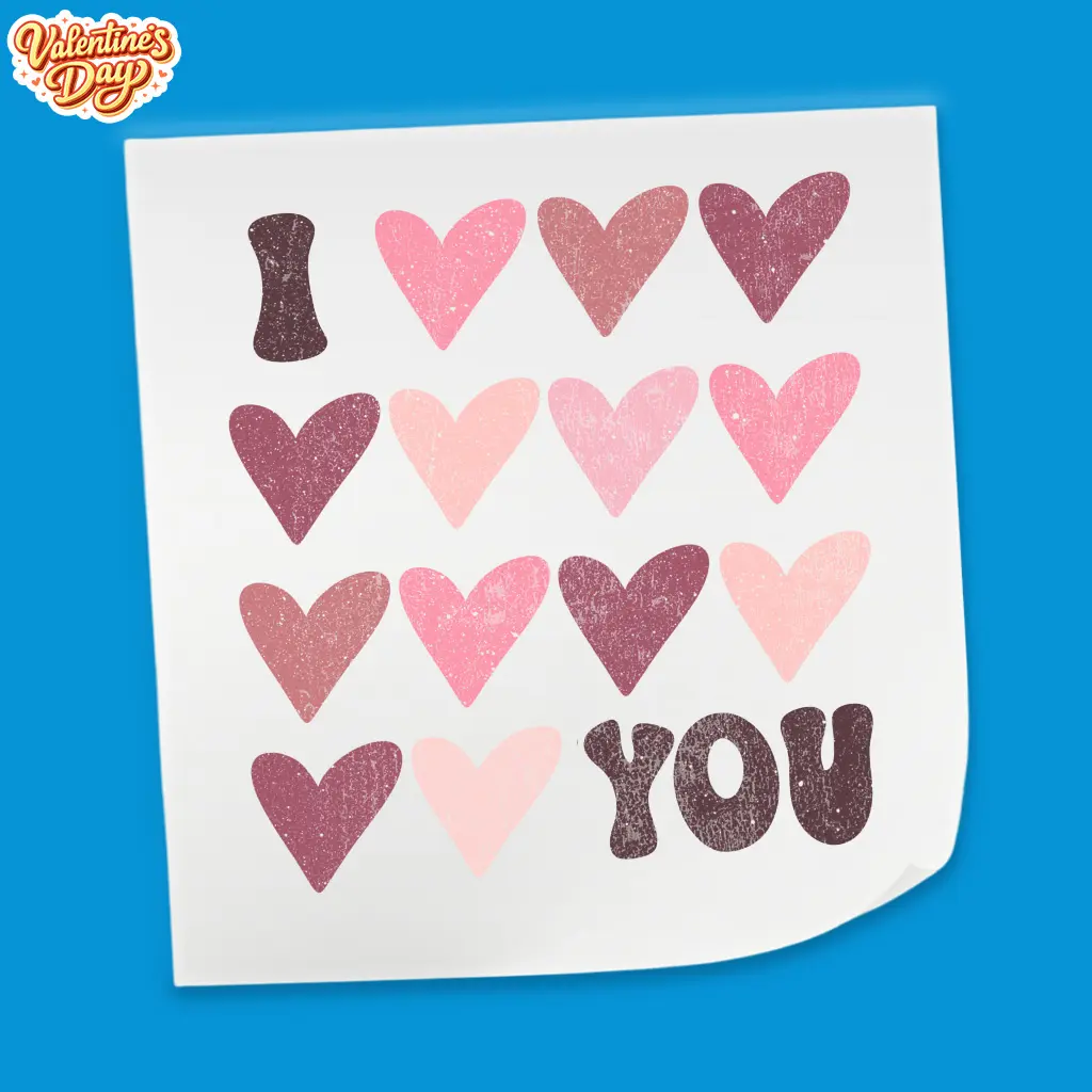 I Love You Valentine Heart Typography - Valentine Theme Design DTF Heat Transfer