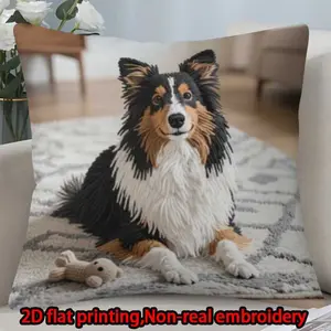 2D flat print 1pc short plush decoration single-sided pillowcase sheepdog toy carpet non-real embroidery hand-washable and machine-washable multi-size pillowcaseSuitable for bedroom living room sofa(excluding pillow core)