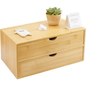 Bamboo Desk Organizer With Drawers Countertop Drawers Counter Box Corner Desk Organizer for Home Office No Assembly Required (2 Drawers)