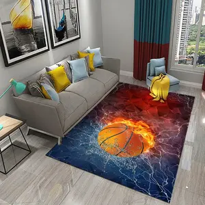 2D Fiery Basketball Flannel Area Rug - Dynamic Flame & Lightning Print Soft Mat for Game Room & Bedroom, Decorative Rug, Non-Slip Sports Home Decor, Home Decor Rugs #BasketballRug #FierySportsMat #GameRoomDecor #DynamicHomeDecor #NonSlipFlannelRug