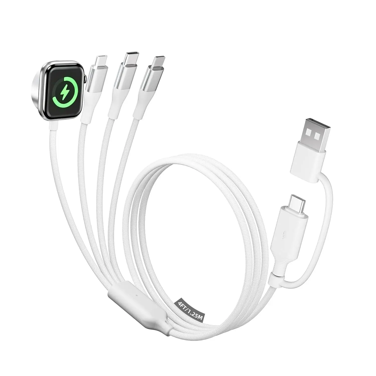 4-in-2 Multi Fast Charging Cable, 20W Type-C Cable for Apple Watch Ultra/10-2, iPhone 17-11, Android Phones, AirPods, Car Use